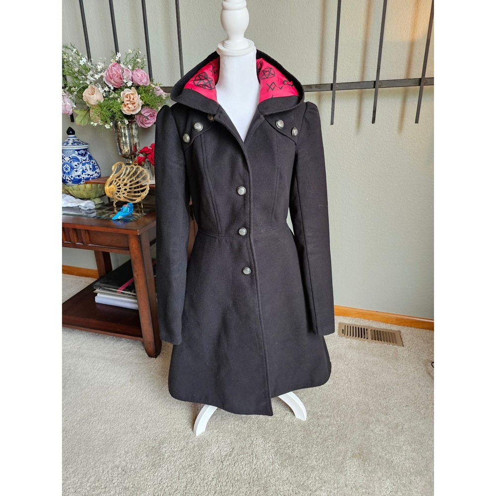 American Horror Story Midnight Hour Coat Womens SM Black Lace Up Hooded Gothic